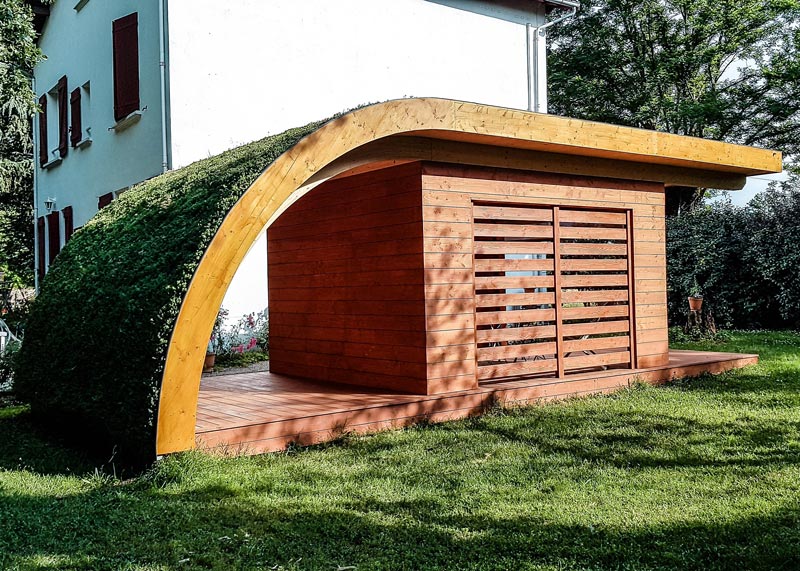 Extension Maison Abris Jardin bois toiture vegetalisee